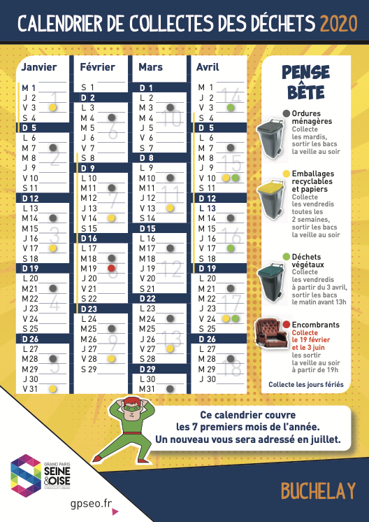 Téléchargez le calendrier de collecte des déchets ménagers janvier-juilllet 2020 ici