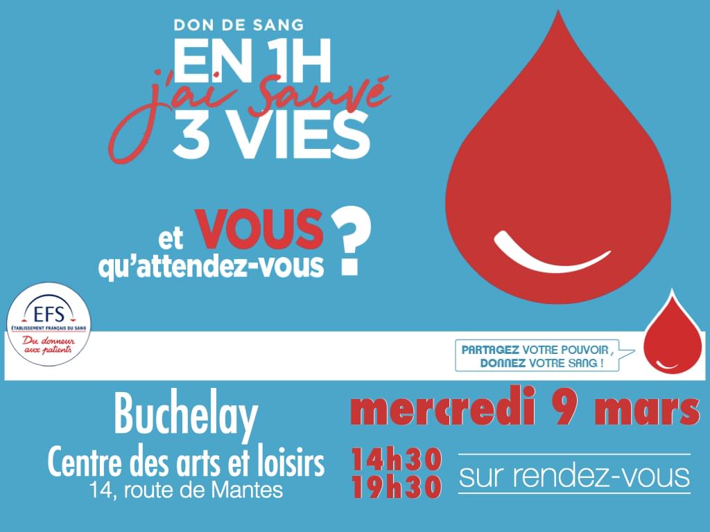 Collecte de sang à Buchelay mercredi 9 mars 2022