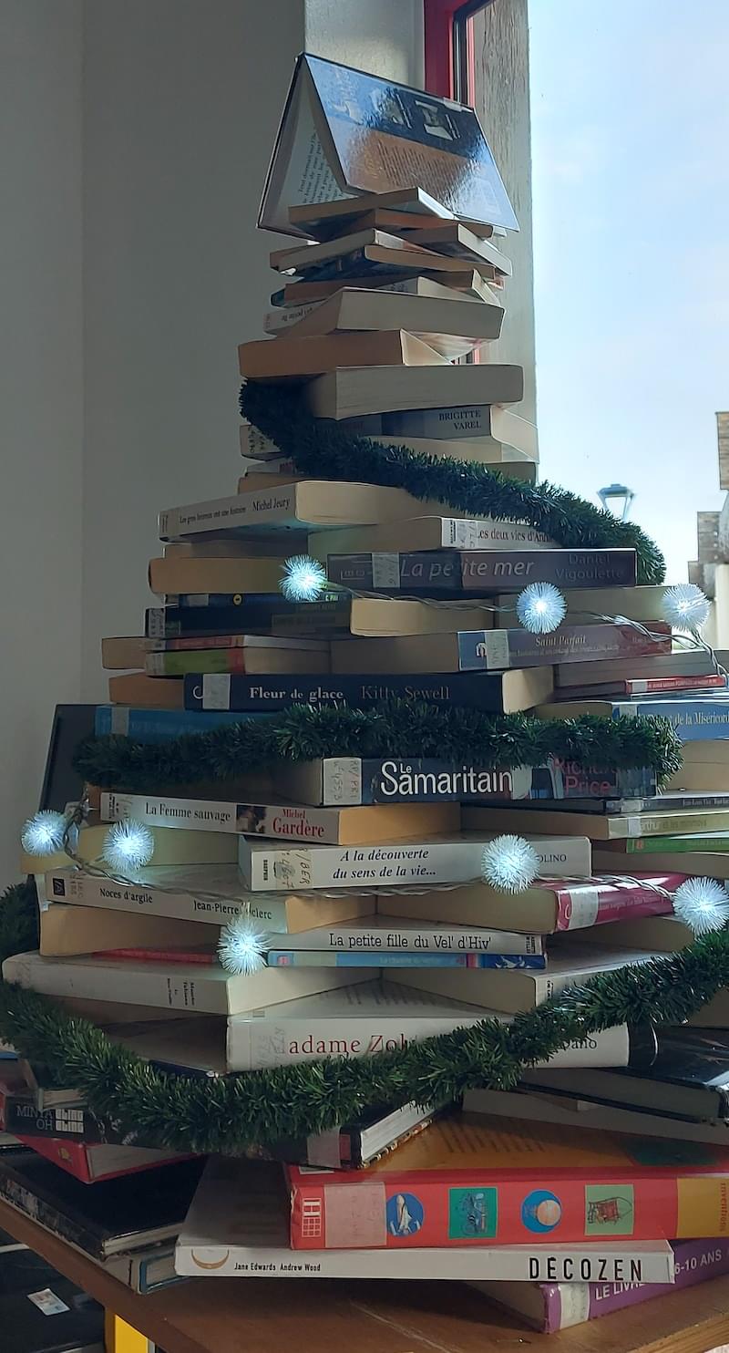 Combien de livres composent ce sapin de la bibliothèque de Buchelay ?