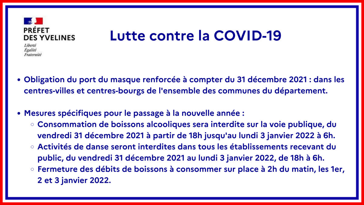 Communiqué du préfet des Yvelines décembre 2021