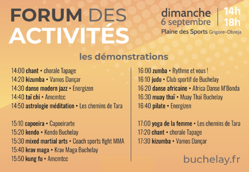 Forum des activités dimanche 6 septembre, Buchelay le programme des démonstrations