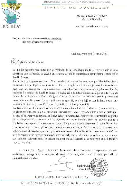 Covid19-lettre de Paul Martinez aux Buchelois 13032020