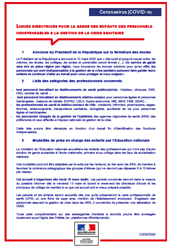 Modalité de prise en charge des enfants des professionnels de sante.