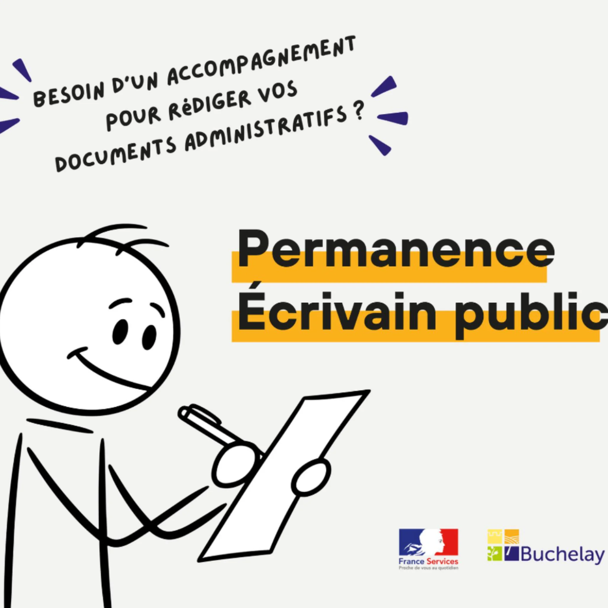 Visuel beige et orange avec un homme qui r&eacute;dige un document 