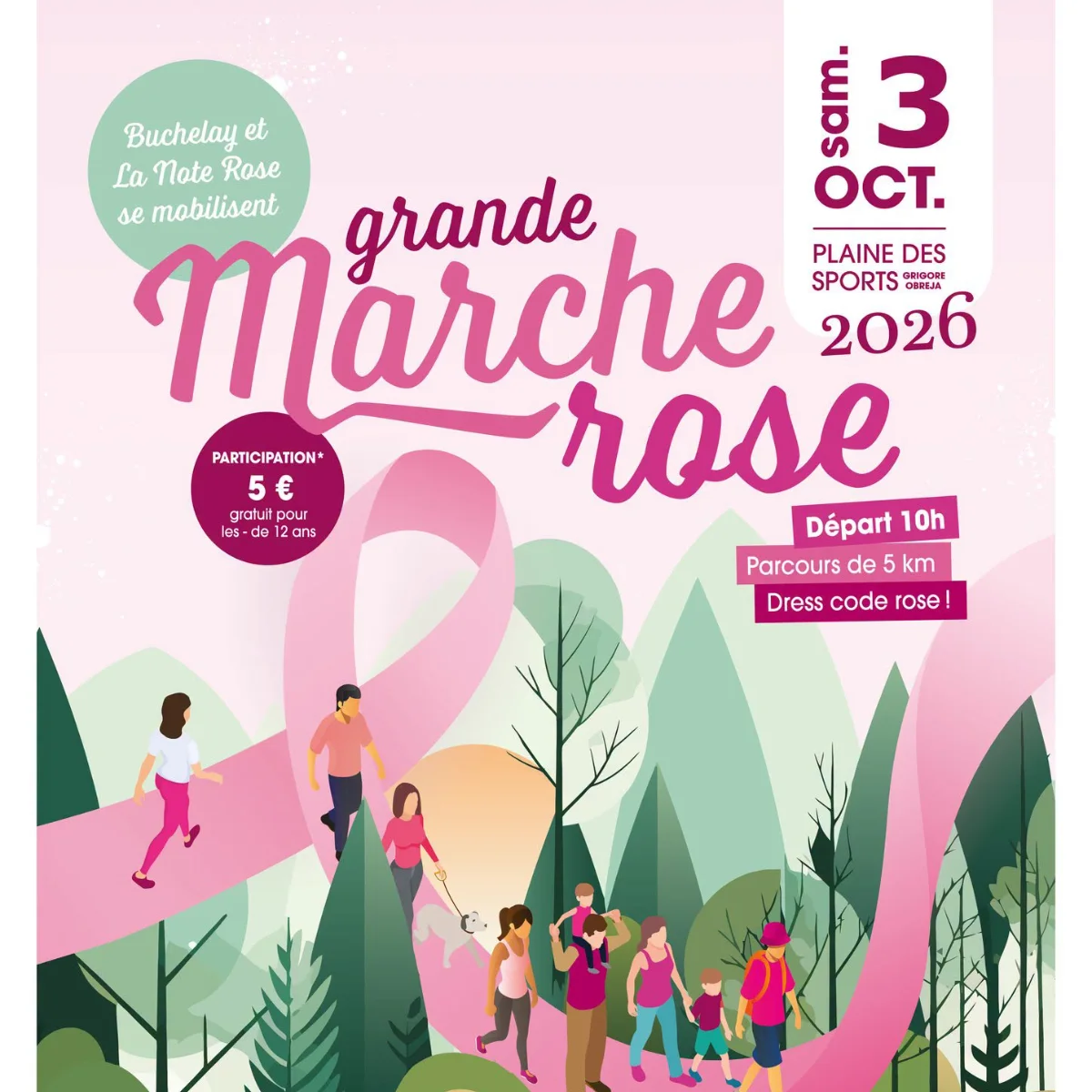 Visuel officiel de la marche rose de Buchelay avec les dates et informations pratiques 